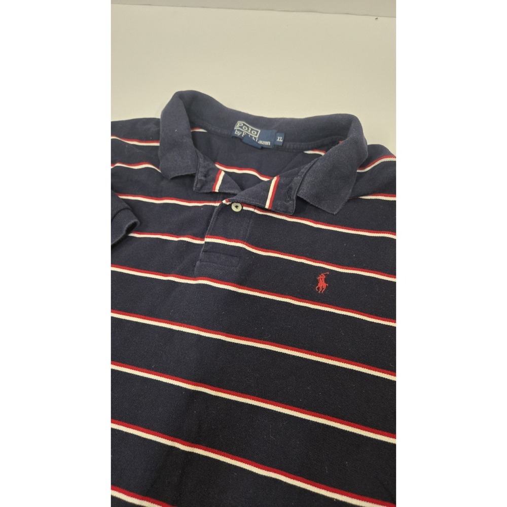 Vintage Polo Ralph Lauren Shirt Mens XL Navy Red Striped Pique Mesh Pony 90s